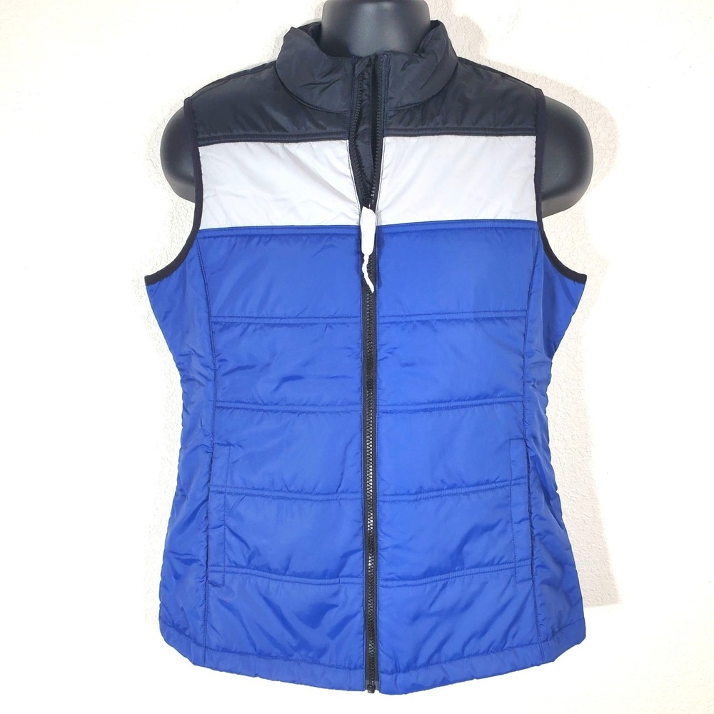 Cbuk By Cutter & Buck Womens Puffer Vest Medium Blue & Gray Colorblock